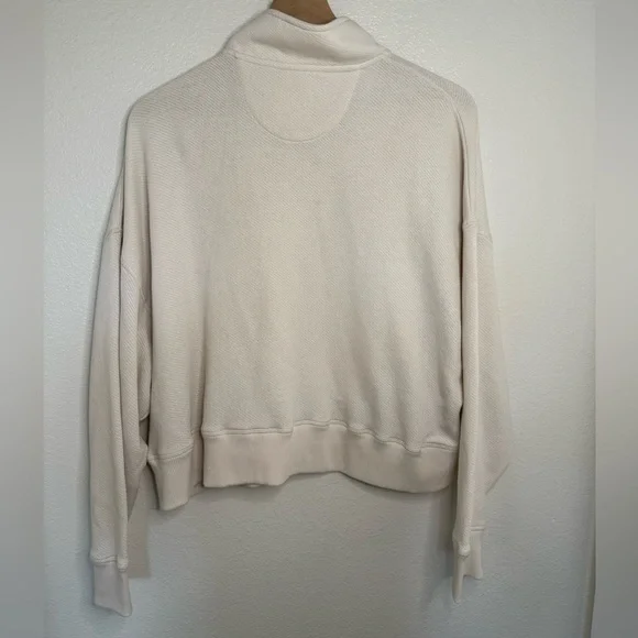American Eagle Oatmeal Beige Long Sleeve 1/4 Button Front Cropped Sweater Large - Picture 2 of 7
